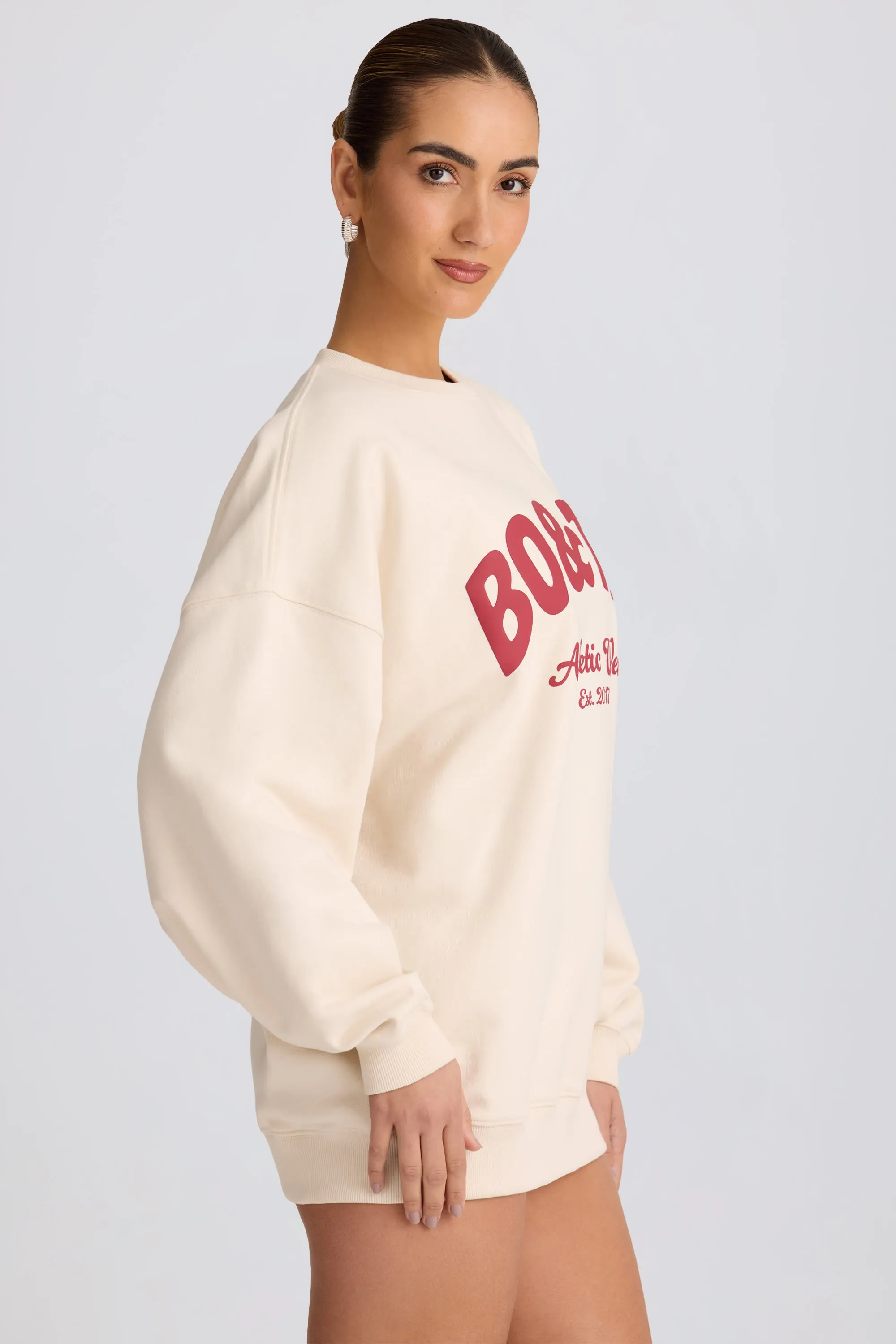 Oversized Crew-Neck Sweatshirt in Ecru sold by Oh Polly product image thumbnail 3
