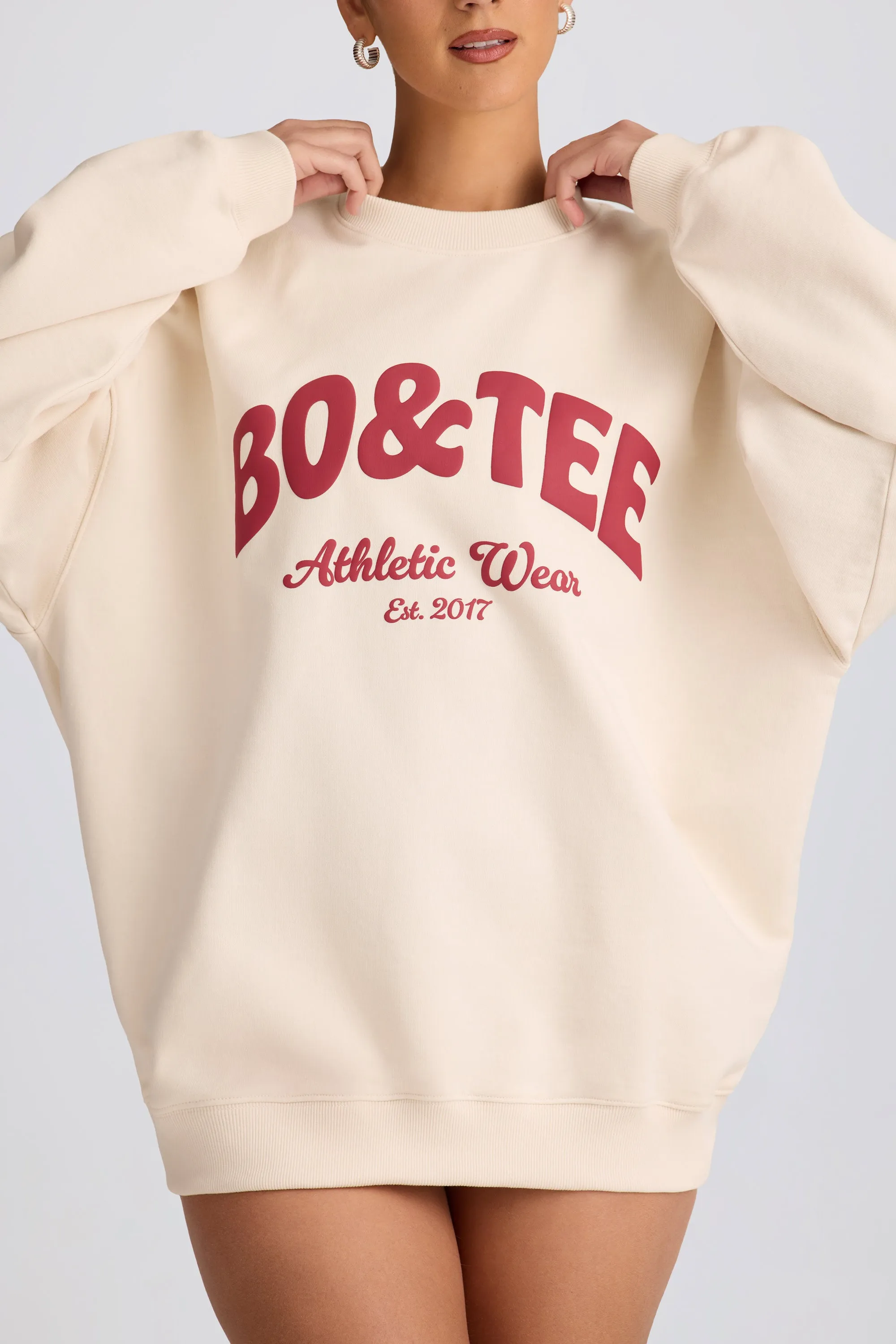 Oversized Crew-Neck Sweatshirt in Ecru sold by Oh Polly product image thumbnail 5