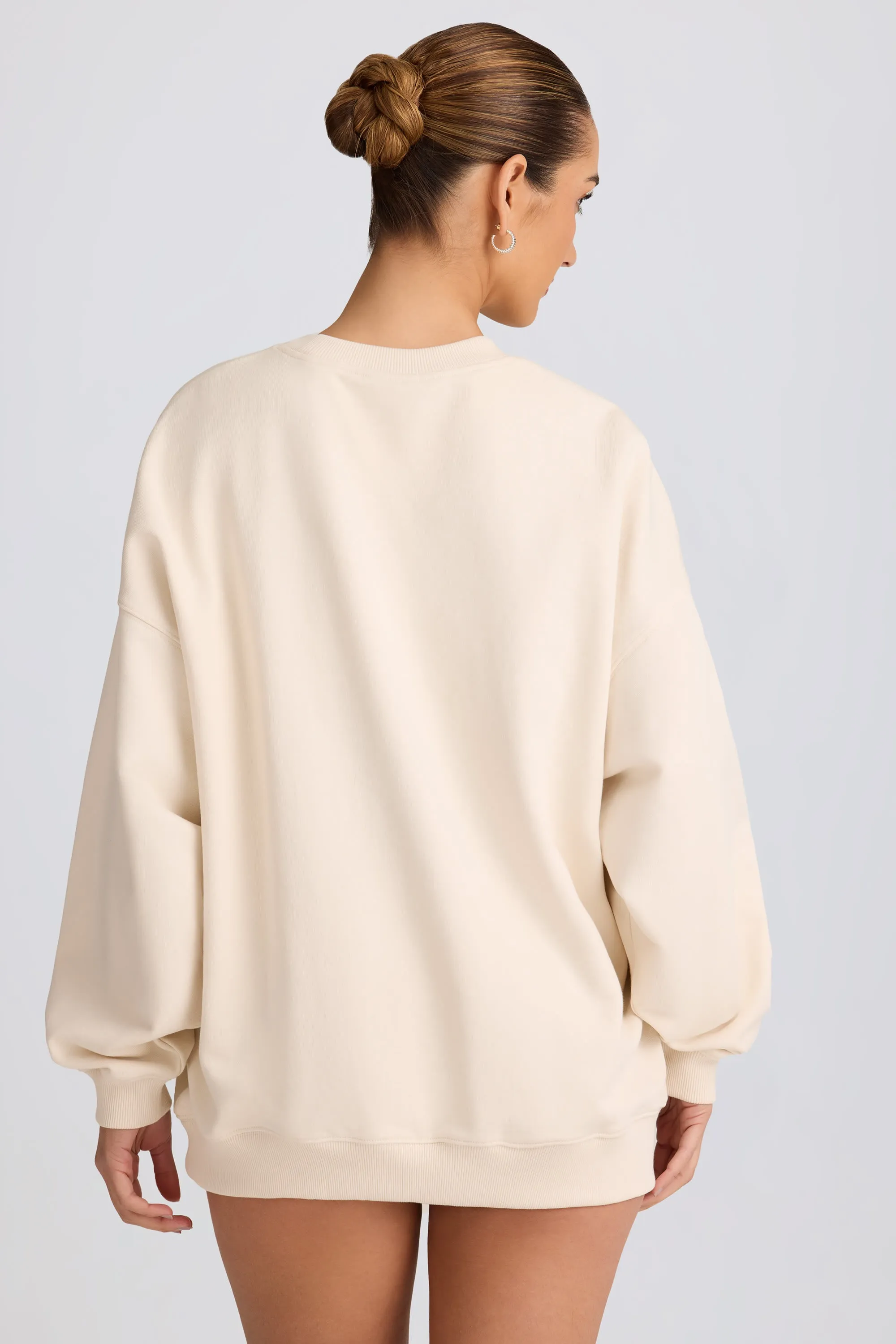 Oversized Crew-Neck Sweatshirt in Ecru sold by Oh Polly product image thumbnail 2