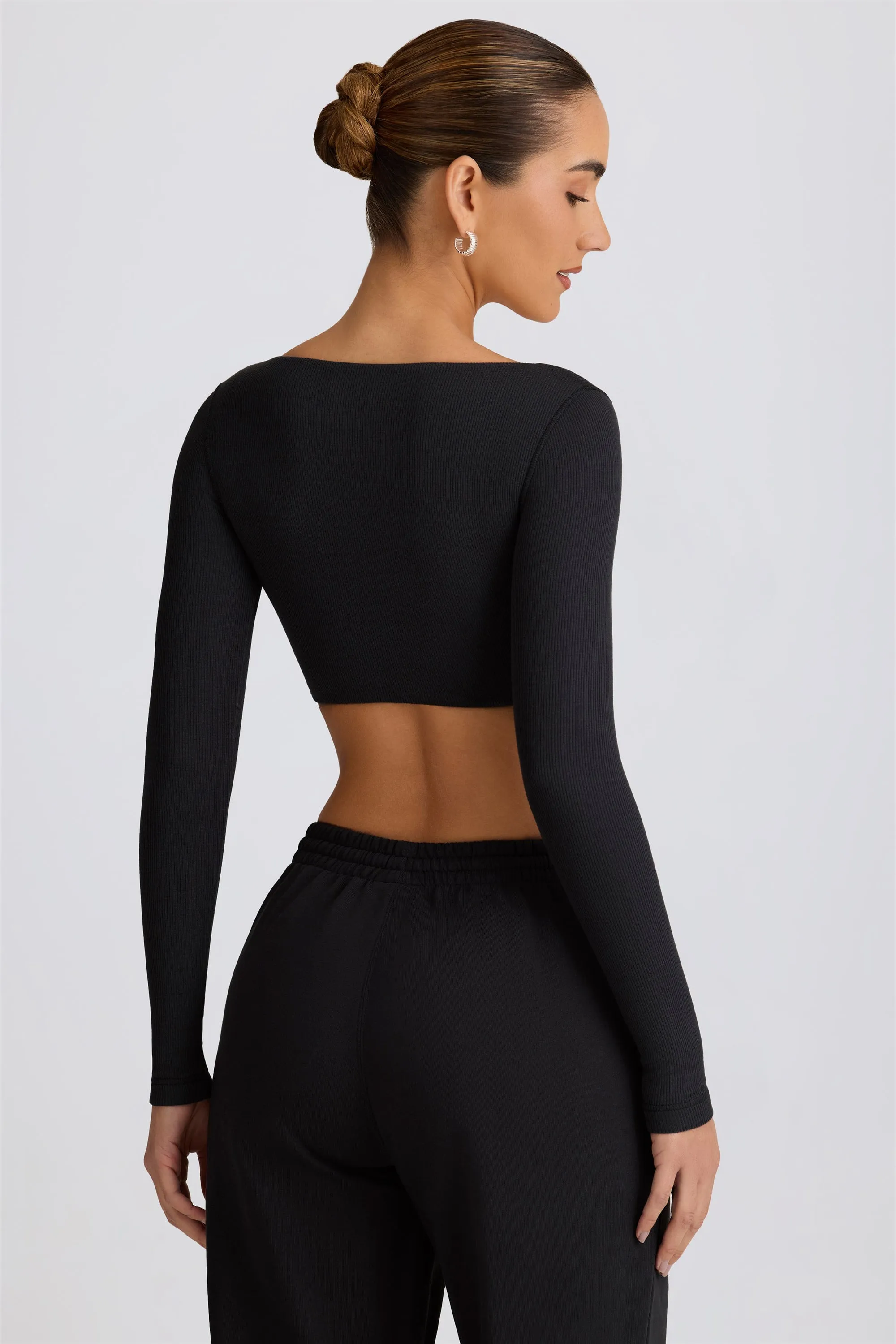 Ribbed Modal Long-Sleeve Crop Top in Black sold by Oh Polly product image thumbnail 2