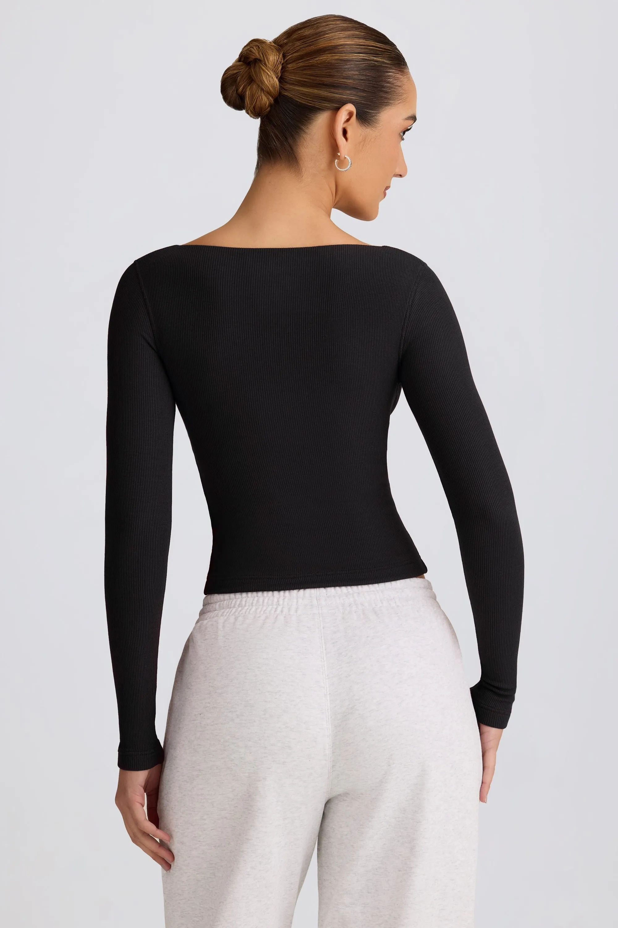 Ribbed Modal Ruched V-Neck Top in Black sold by Oh Polly product image thumbnail 2