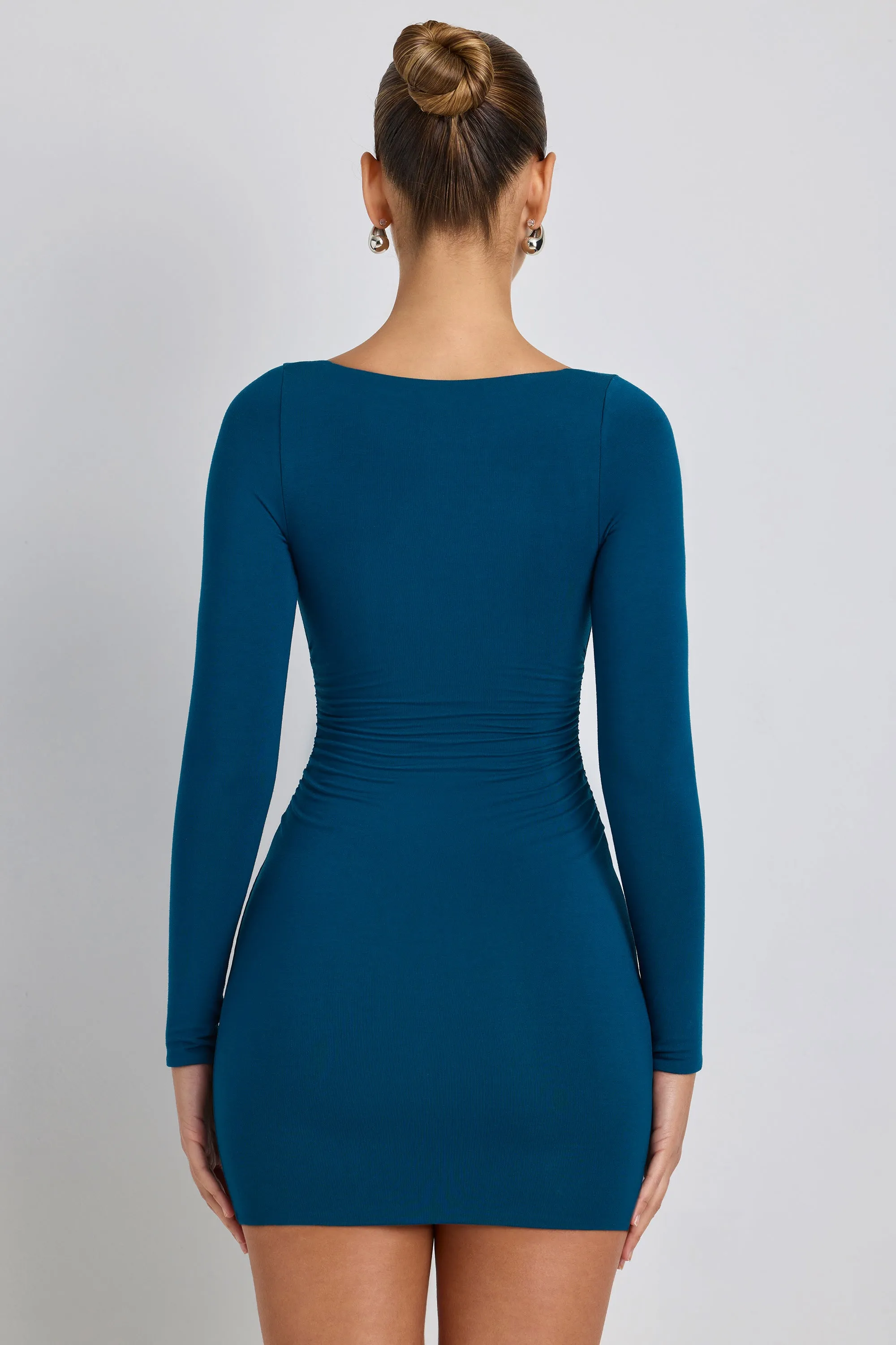 Modal Ruched Long-Sleeve Mini Dress in Deep Teal sold by Oh Polly product image thumbnail 2