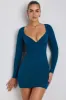 Modal Ruched Long-Sleeve Mini Dress in Deep Teal sold by Oh Polly