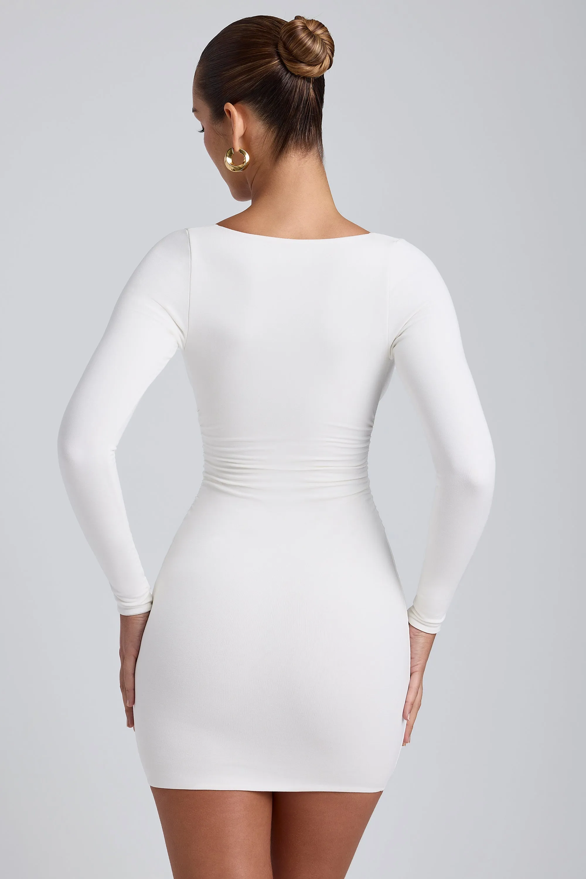 Modal Ruched Long-Sleeve Mini Dress in White sold by Oh Polly product image thumbnail 2