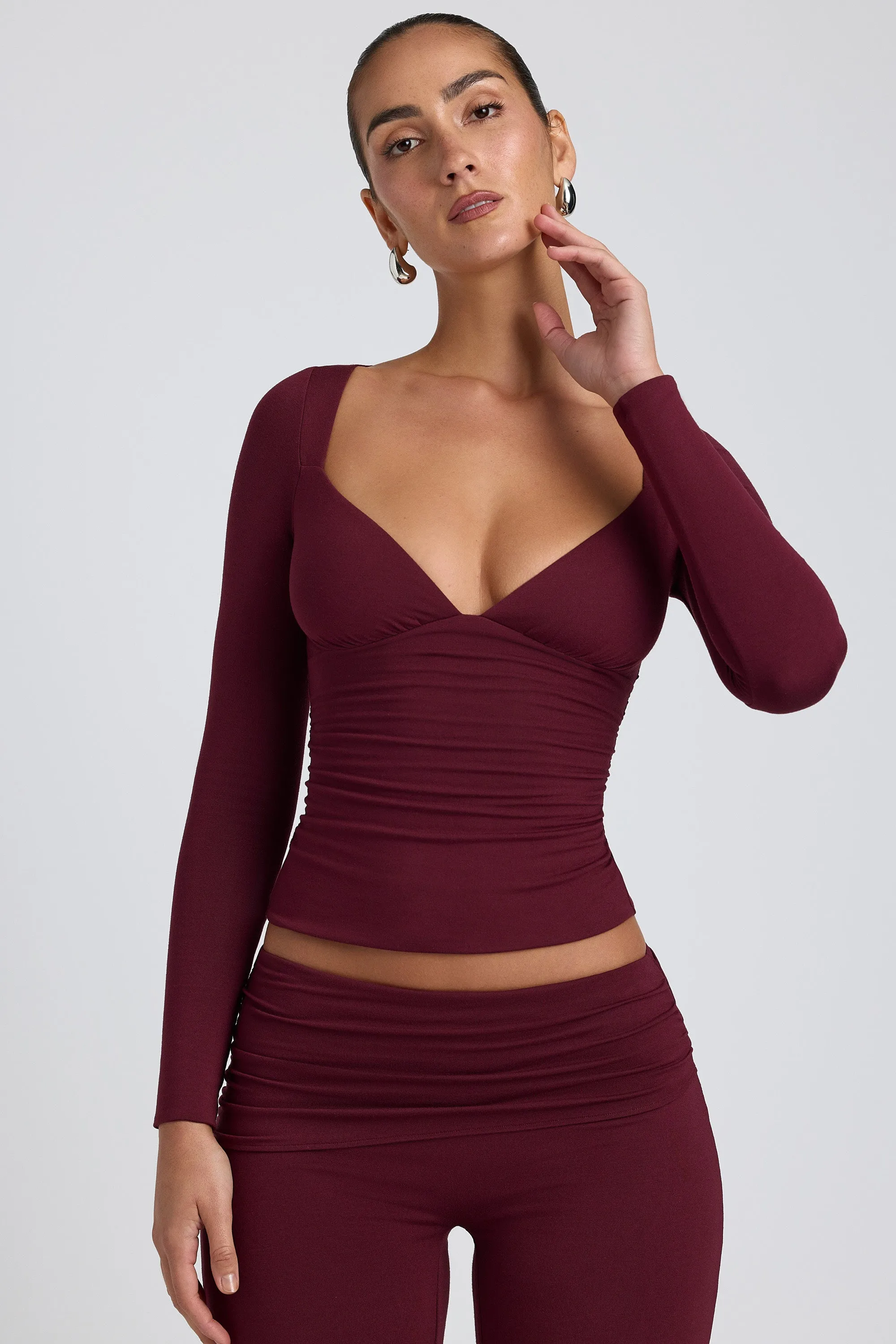 Tencel™ Modal Ruched Long-Sleeve Top in Plum sold by Oh Polly product image thumbnail 5