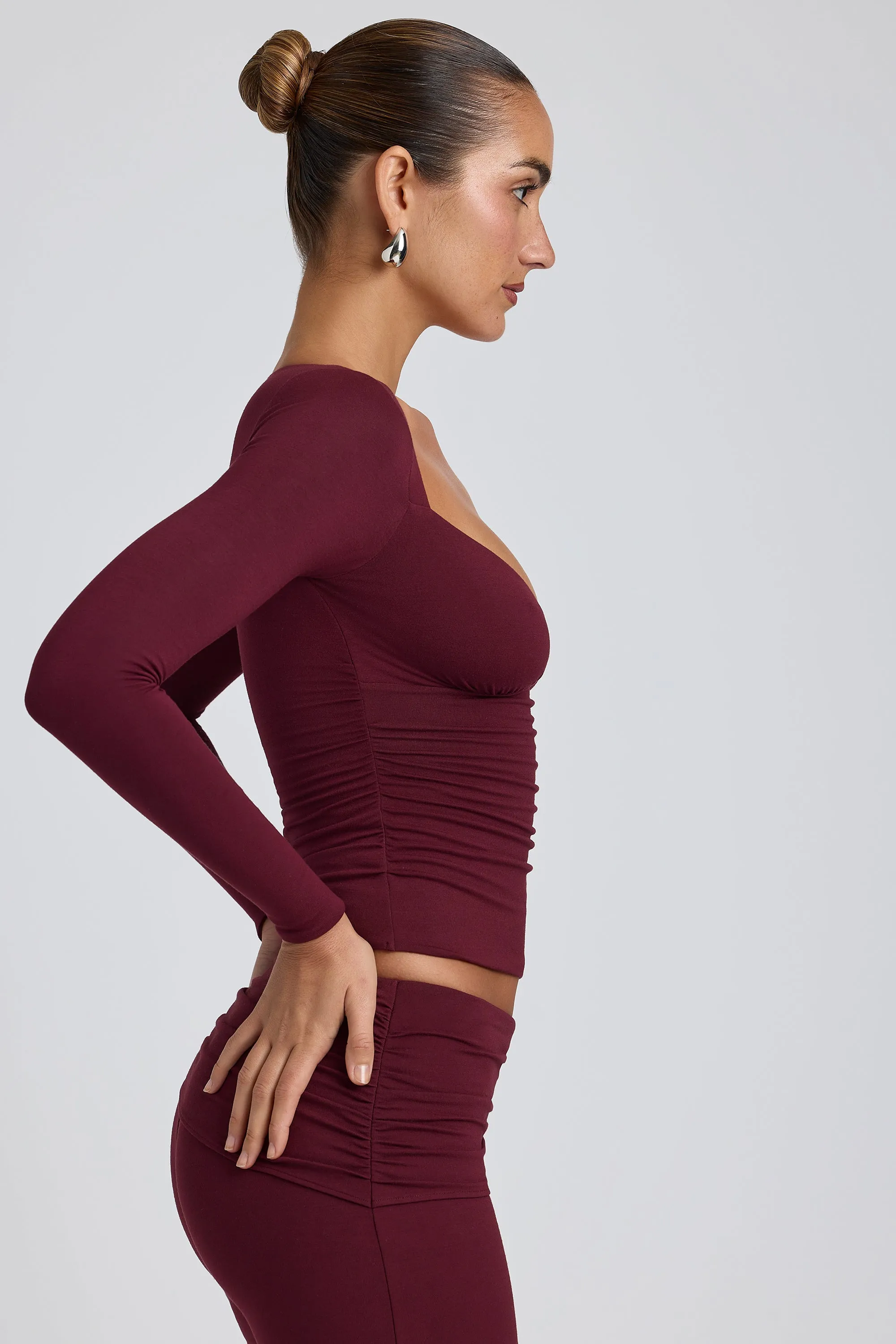 Tencel™ Modal Ruched Long-Sleeve Top in Plum sold by Oh Polly product image thumbnail 3