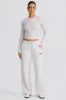 Mid-Rise Wide-Leg Joggers in Grey Marl sold by Oh Polly