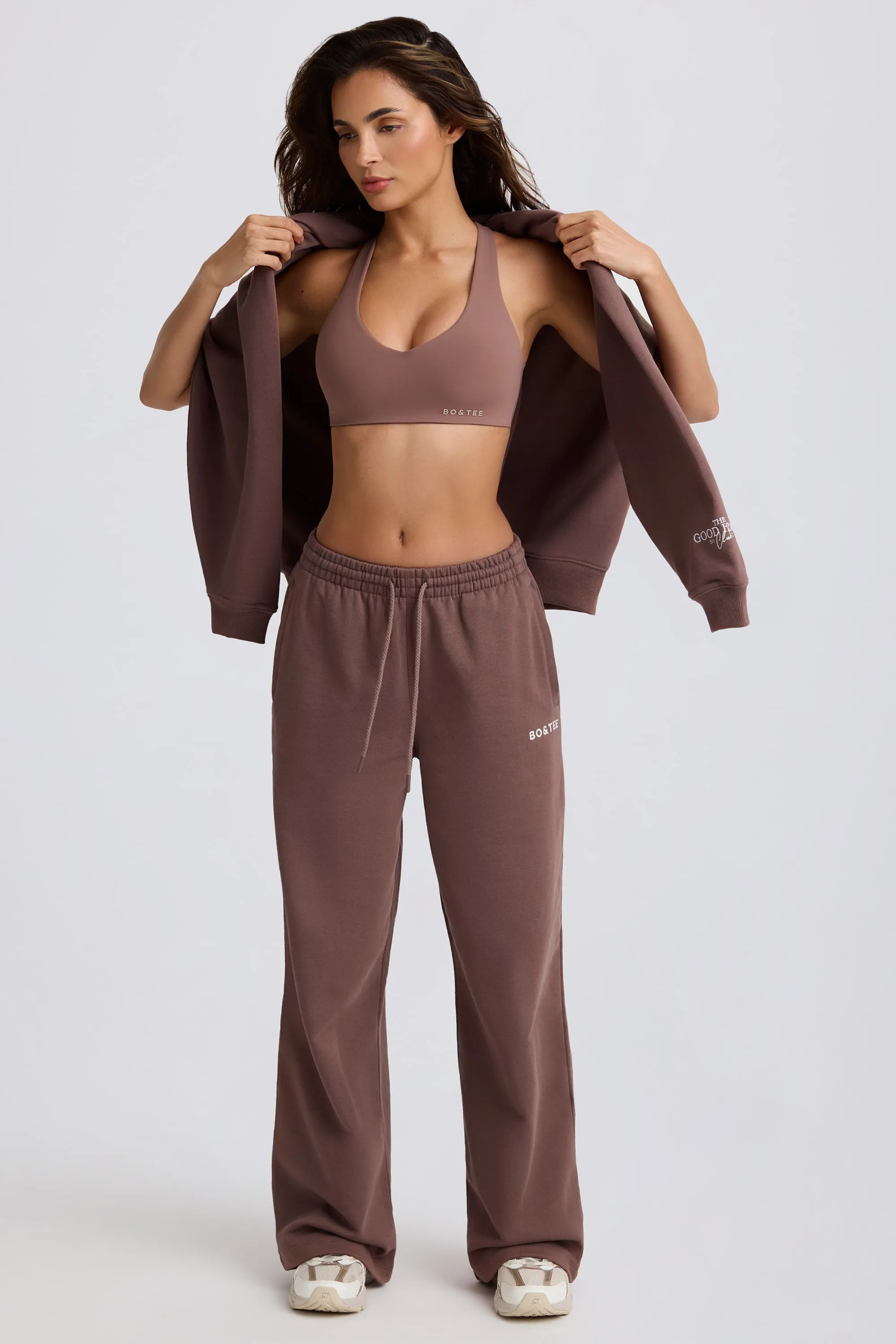 Mid-Rise Wide-Leg Joggers in Mocha sold by Oh Polly