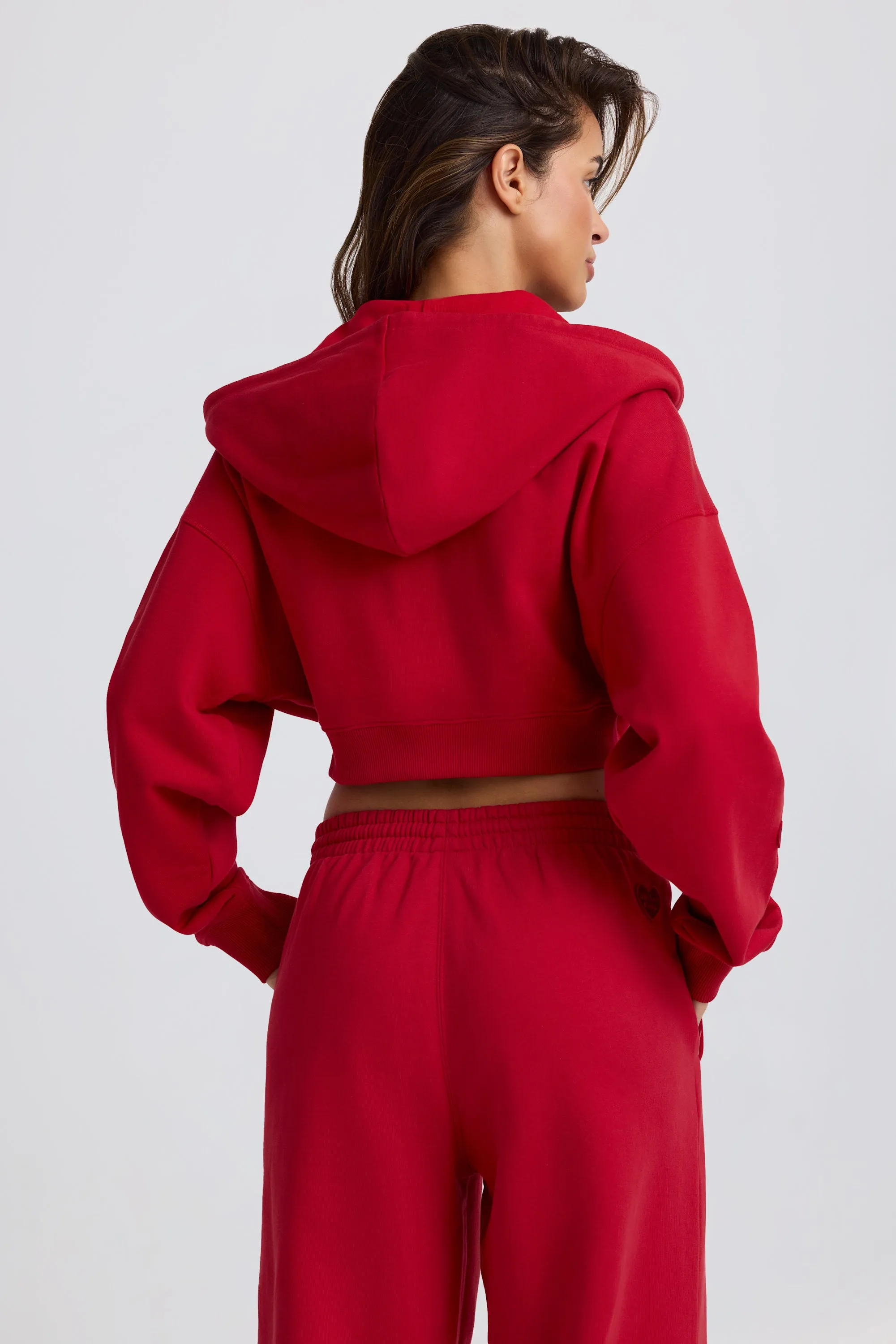 Cropped Zip-Up Hoodie in Hot Red sold by Oh Polly product image thumbnail 2