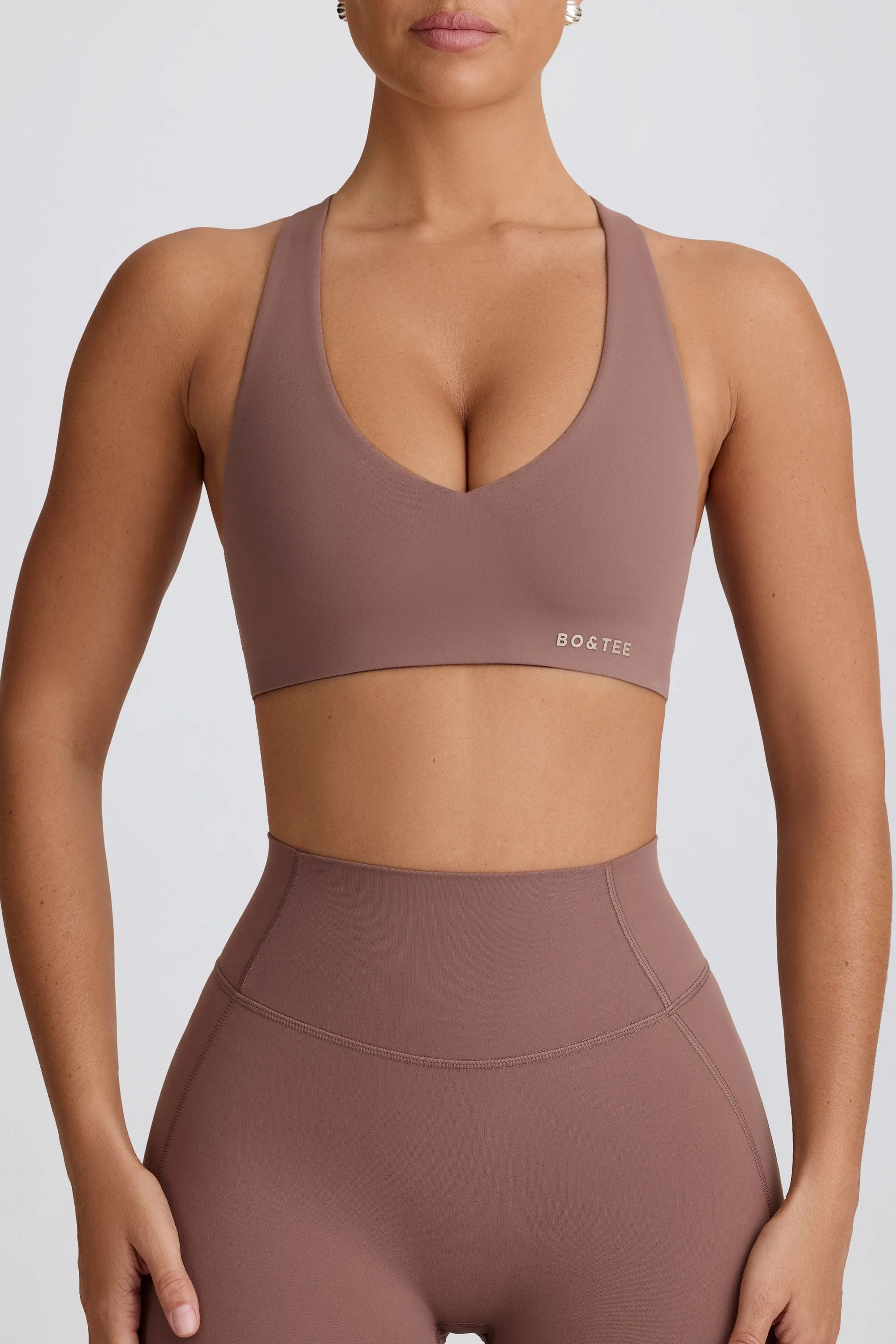 Soft Active V-Neck Sports Bra in Mocha sold by Oh Polly product image thumbnail 4