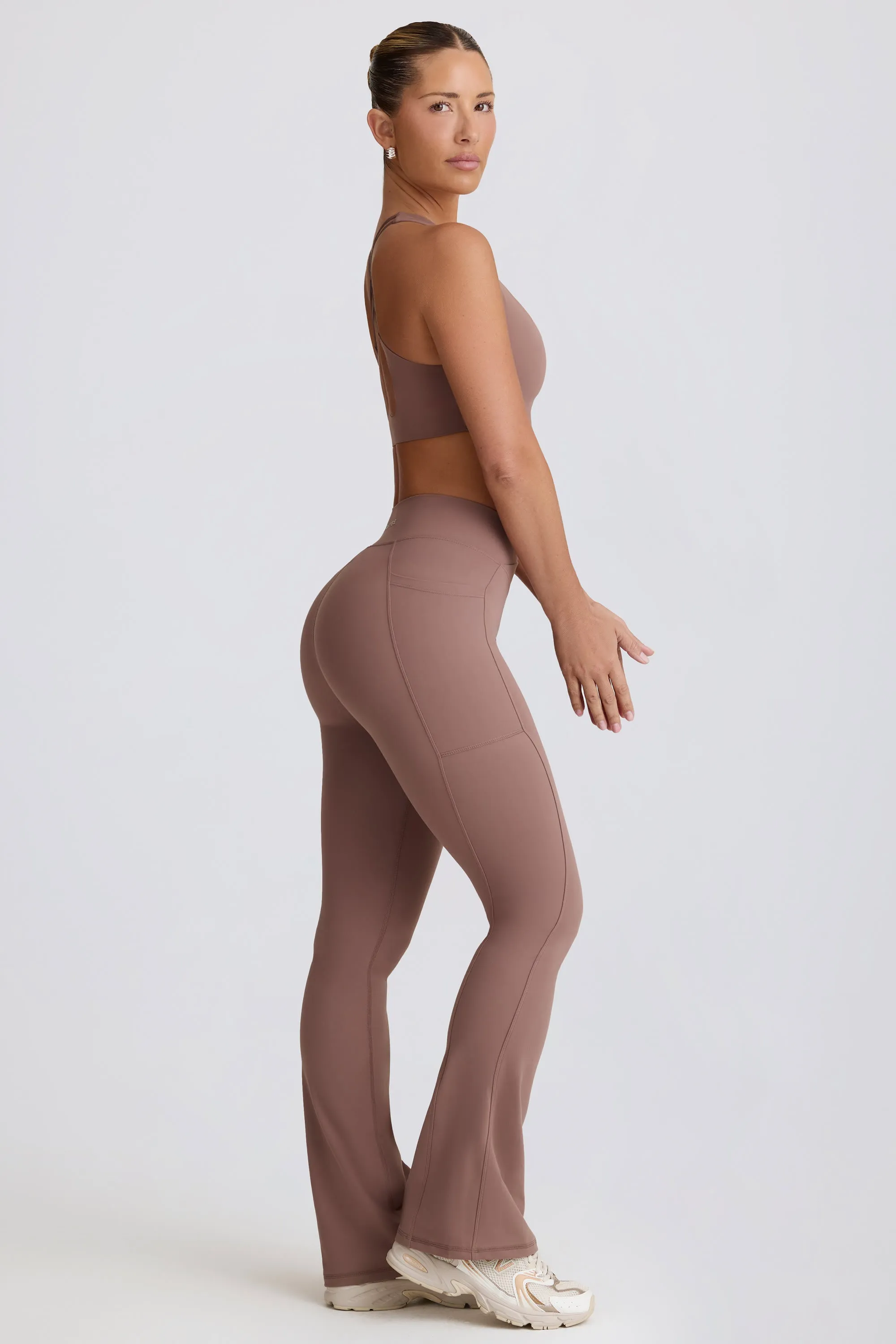 Soft Active Crossover Flared Trousers in Mocha sold by Oh Polly product image thumbnail 4