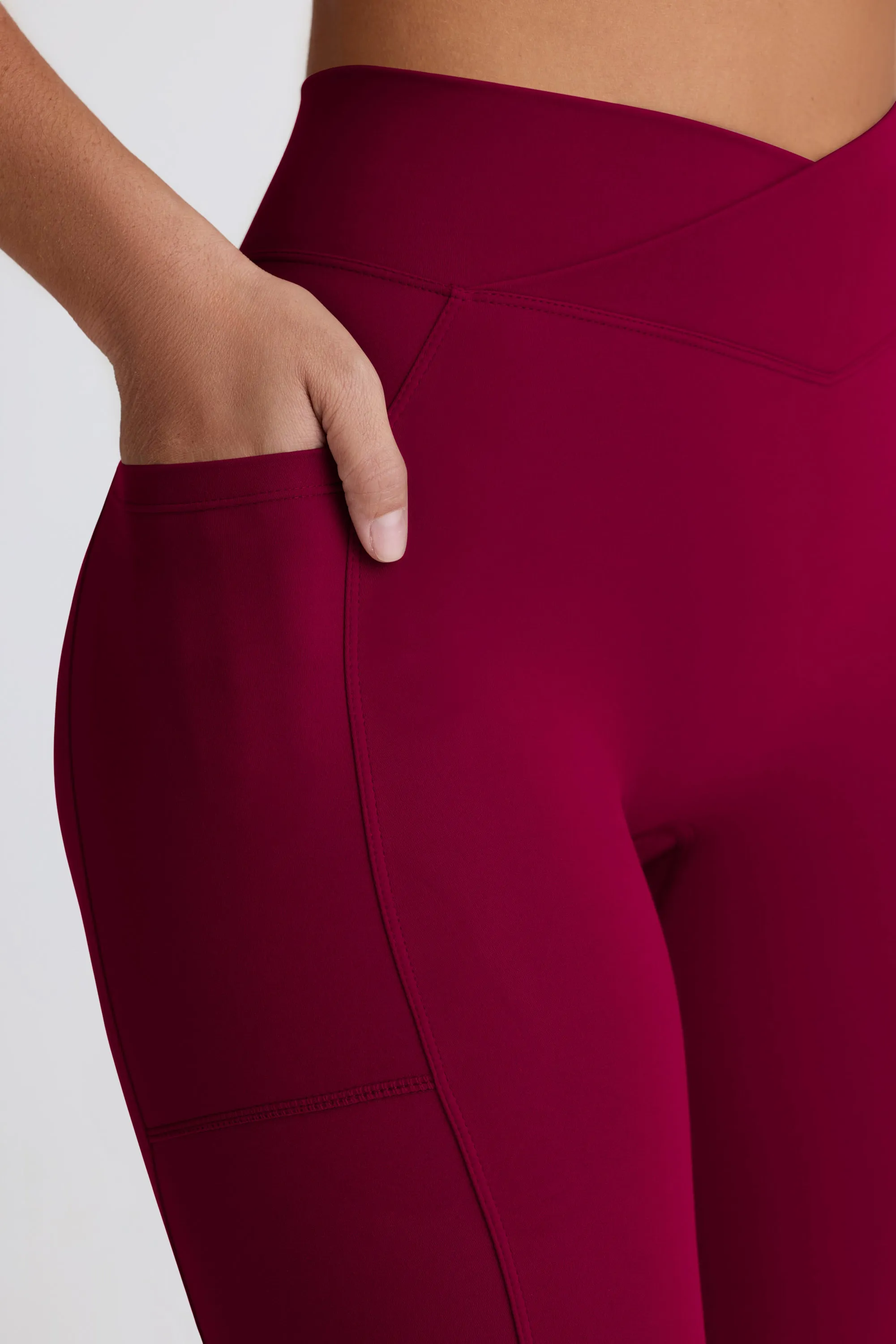 Soft Active Crossover Flared Trousers in Burgundy sold by Oh Polly product image thumbnail 5