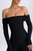 Tall Modal Off-Shoulder Ruched Jumpsuit in Black sold by Oh Polly