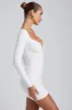Modal Ruched Long-Sleeve Mini Dress in White sold by Oh Polly