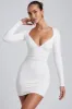 Modal Ruched Long-Sleeve Mini Dress in White sold by Oh Polly