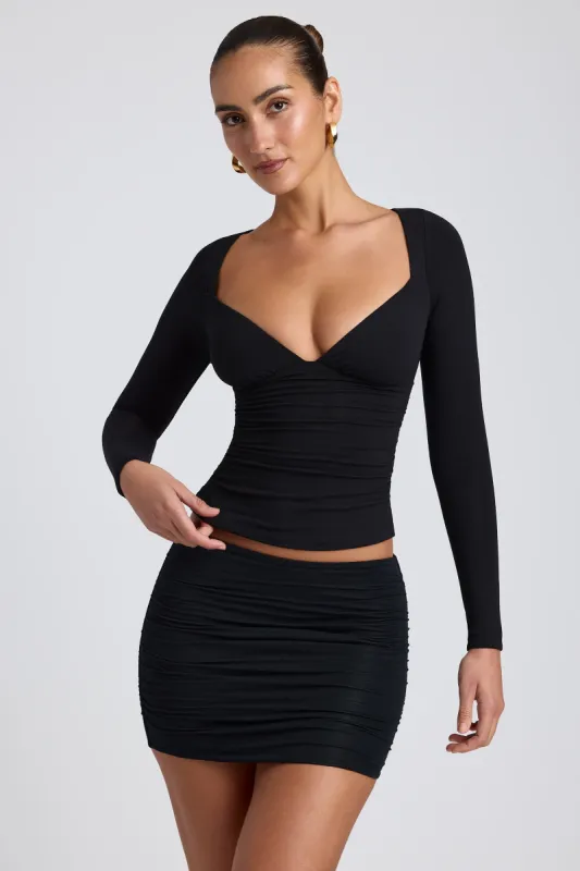 Modal Ruched Long-Sleeve Top in Black sold by Oh Polly