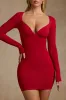 Modal Ruched Long-Sleeve Mini Dress in Red sold by Oh Polly