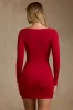 Modal Ruched Long-Sleeve Mini Dress in Red sold by Oh Polly