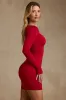 Modal Ruched Long-Sleeve Mini Dress in Red sold by Oh Polly