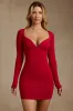 Modal Ruched Long-Sleeve Mini Dress in Red sold by Oh Polly