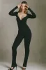 Modal Ruched Long-Sleeve Jumpsuit in Black sold by Oh Polly
