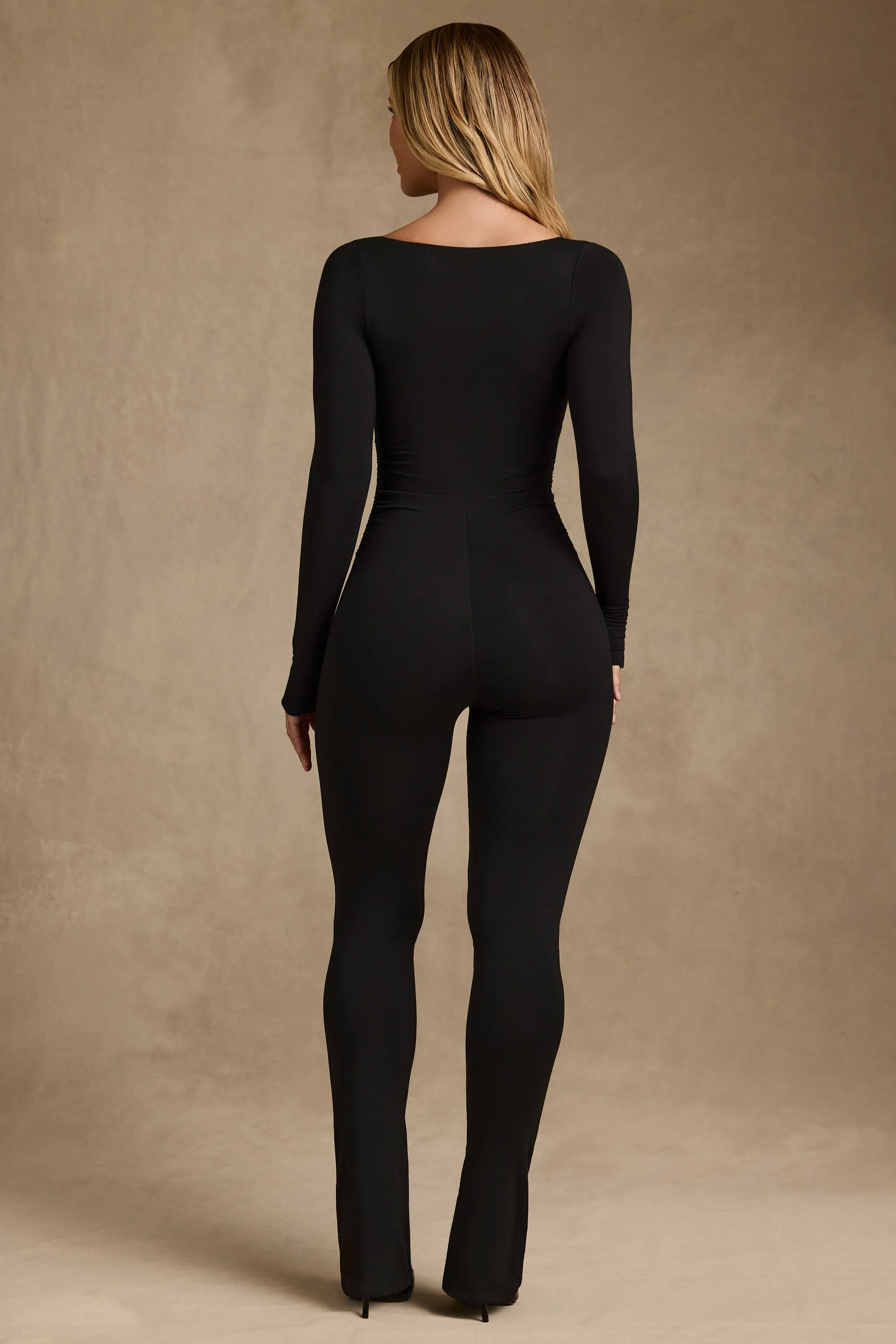 Modal Ruched Long-Sleeve Jumpsuit in Black sold by Oh Polly product image thumbnail 3