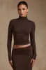 Modal Ruched Backless Turtleneck Top in Chocolate Brown sold by Oh Polly