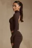 Modal Ruched Backless Turtleneck Top in Chocolate Brown sold by Oh Polly
