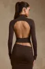 Modal Ruched Backless Turtleneck Top in Chocolate Brown sold by Oh Polly