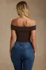 Modal Cut-Out Off-Shoulder Bodysuit in Chocolate Brown sold by Oh Polly