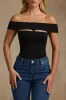Modal Cut-Out Off-Shoulder Bodysuit in Black sold by Oh Polly