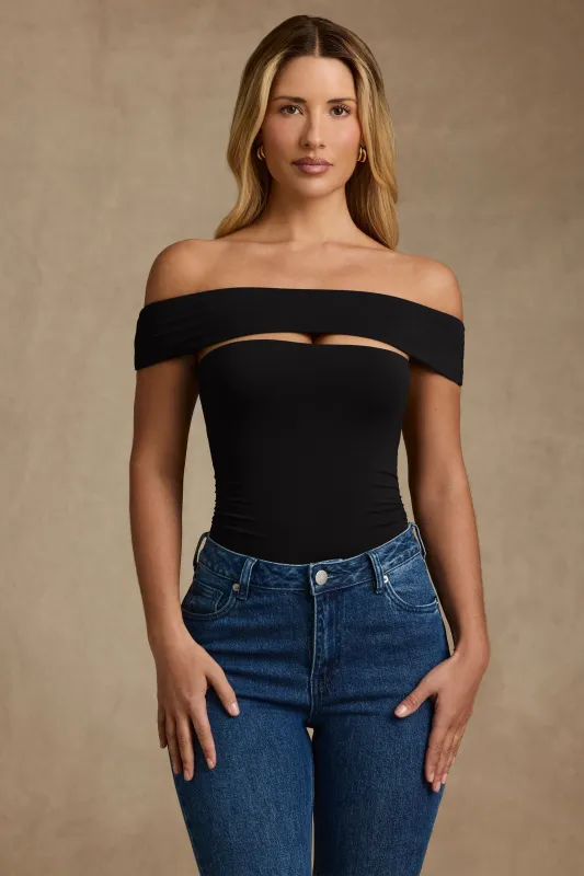 Modal Cut-Out Off-Shoulder Bodysuit in Black sold by Oh Polly