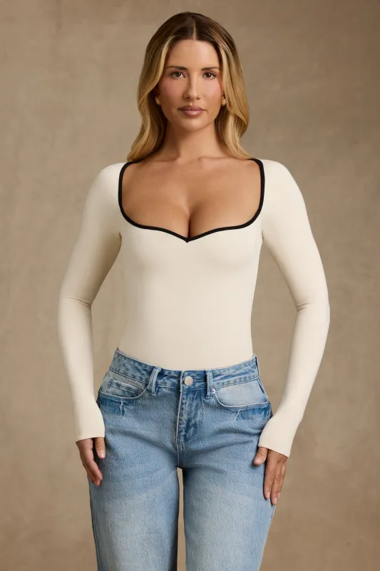 Modal Contrast-Trim Bodysuit in Ivory sold by Oh Polly