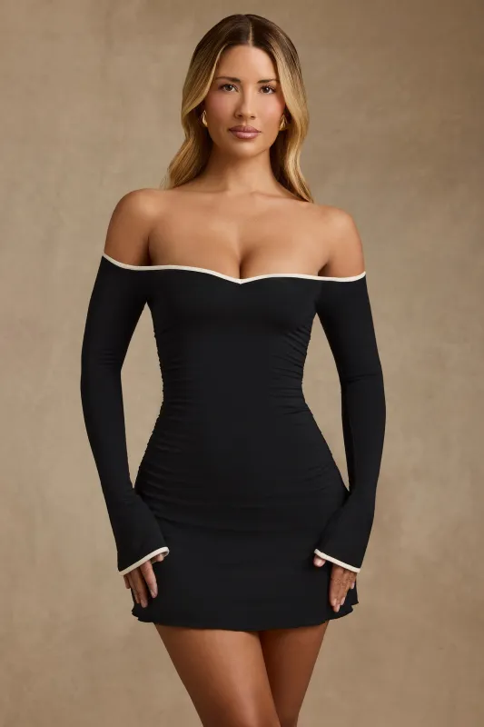 Modal Off-Shoulder A-Line Mini Dress in Black sold by Oh Polly