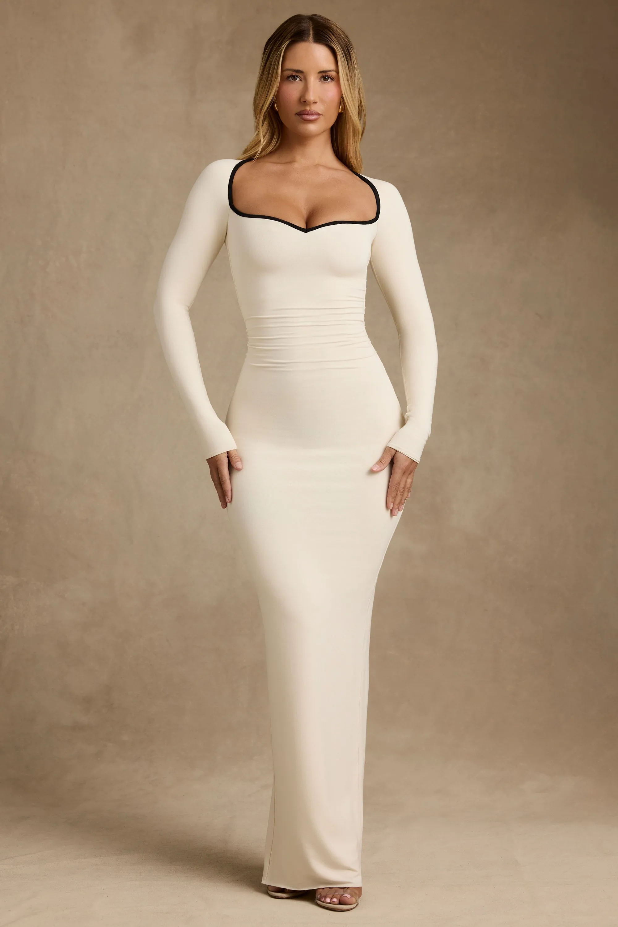 Modal Contrast-Trim Maxi Dress in Ivory sold by Oh Polly