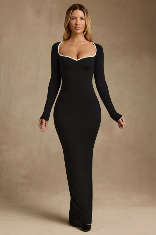 Modal Contrast-Trim Maxi Dress in Black sold by Oh Polly