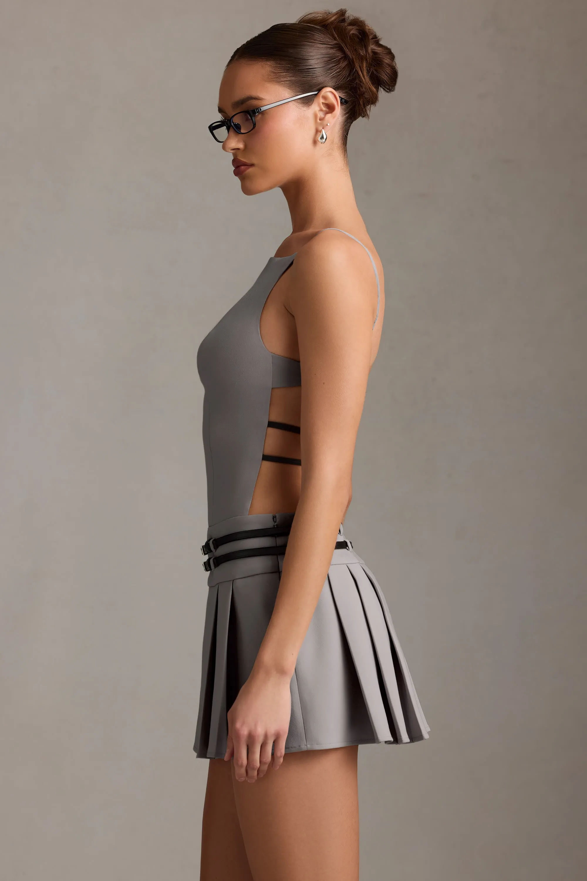 Belted Backless Pleated Mini Dress in Grey sold by Oh Polly product image thumbnail 3