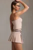Belted Low-Rise Pleated Mini Skirt in Mushroom sold by Oh Polly