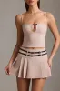 Belted Low-Rise Pleated Mini Skirt in Mushroom sold by Oh Polly