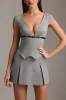 Pinstripe Pleated Waistcoat Mini Dress in Grey sold by Oh Polly