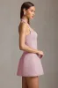 Pinstripe Halterneck Structured A-Line Mini Dress in Mauve sold by Oh Polly
