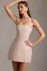 Pinstripe Halterneck Structured A-Line Mini Dress in Mushroom sold by Oh Polly