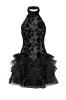 Embellished Ruffled Halterneck Mini Dress in Black sold by Oh Polly