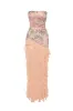Embellished Ruffle-Trim Strapless Gown in Rose Hotfix sold by Oh Polly