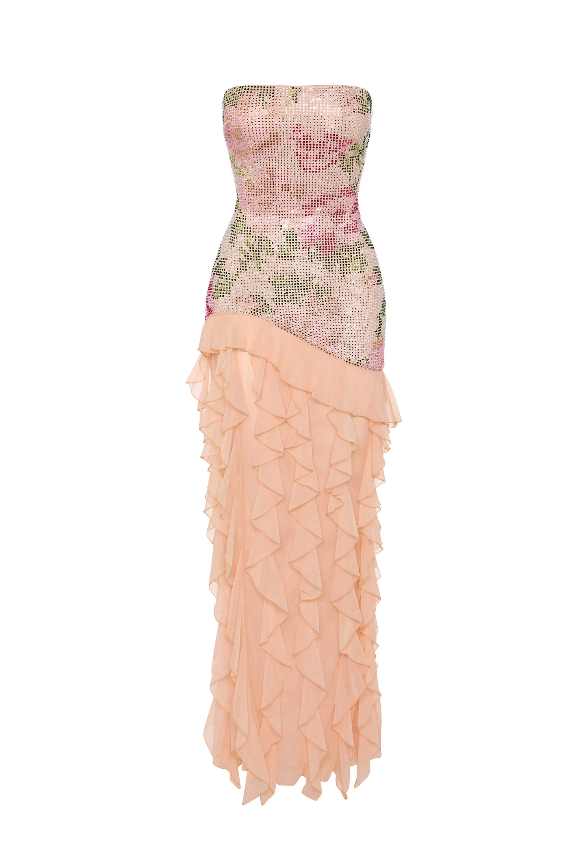 Embellished Ruffle-Trim Strapless Gown in Rose Hotfix sold by Oh Polly product image thumbnail 2