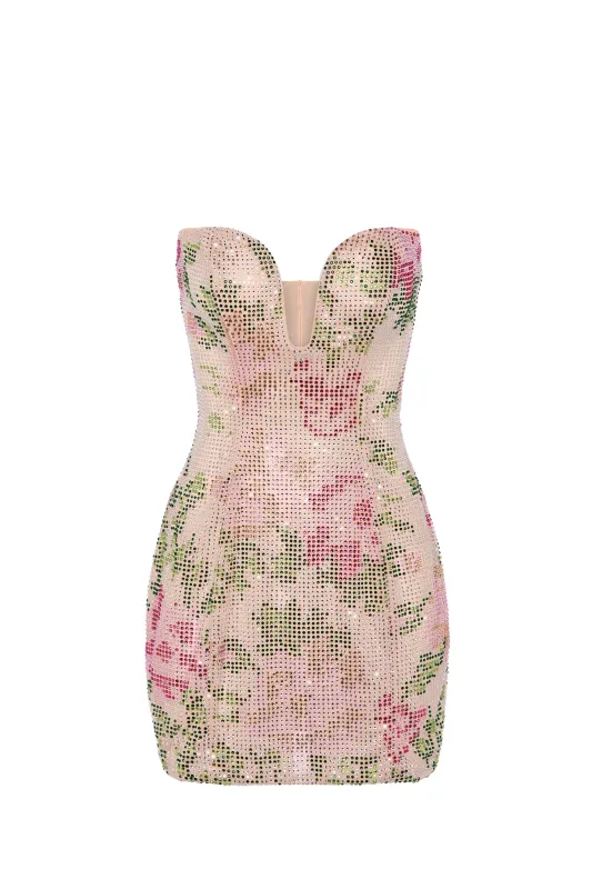 Embellished Sweetheart-Neck A-Line Mini Dress in Rose Hotfix sold by Oh Polly