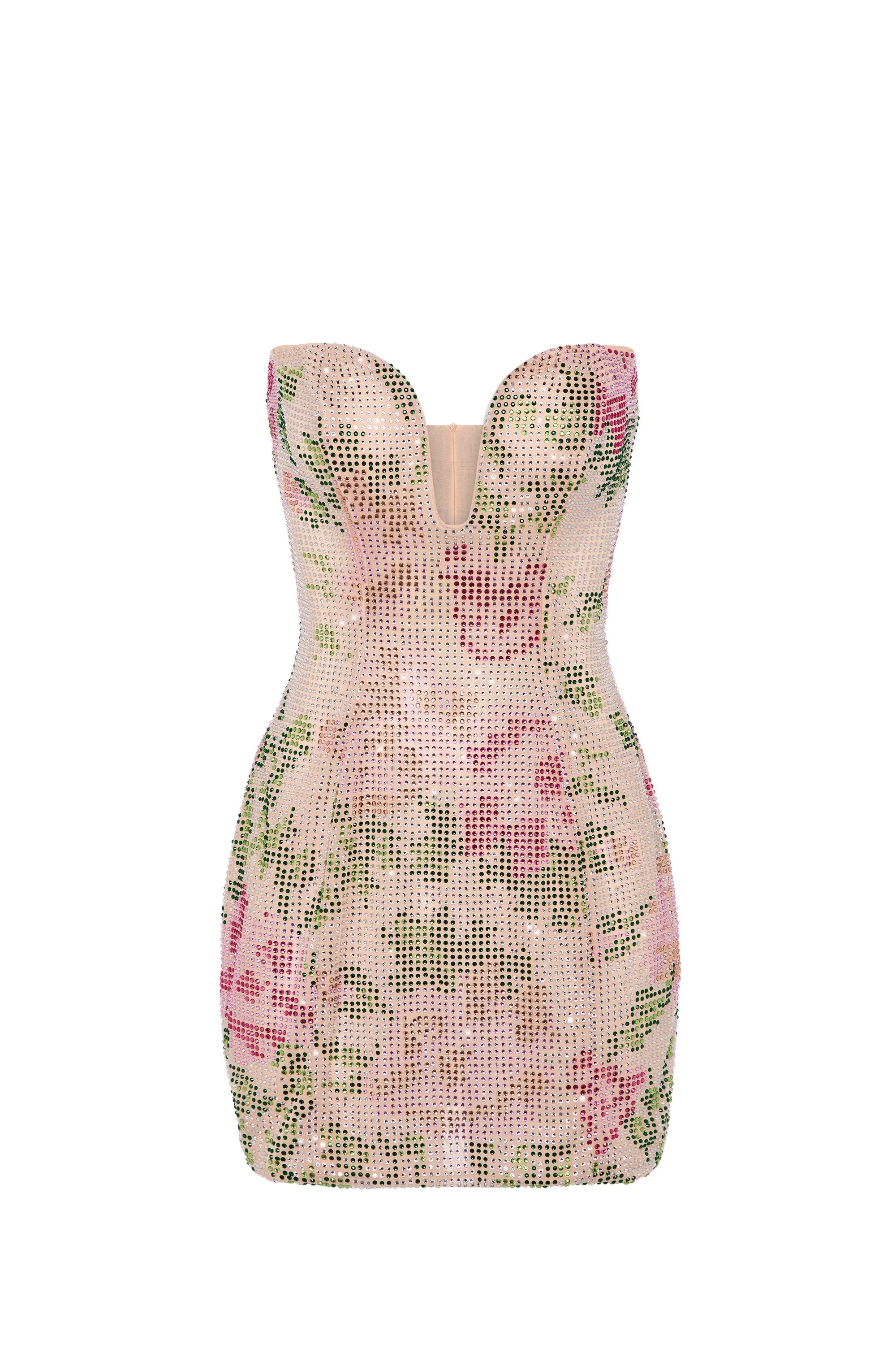 Embellished Sweetheart-Neck A-Line Mini Dress in Rose Hotfix sold by Oh Polly