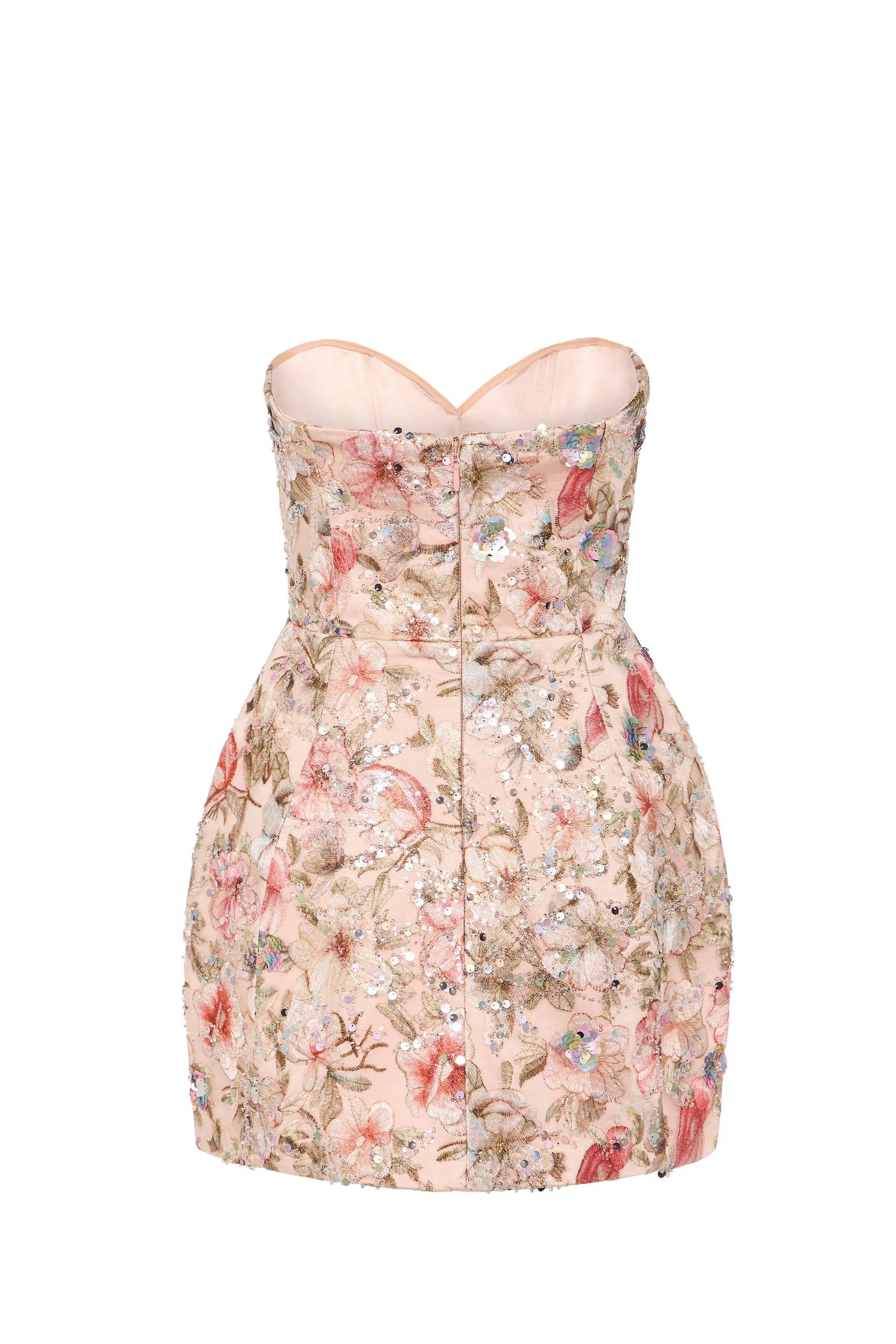 Embellished Strapless A-Line Mini Dress in Floral Beige sold by Oh Polly product image thumbnail 2