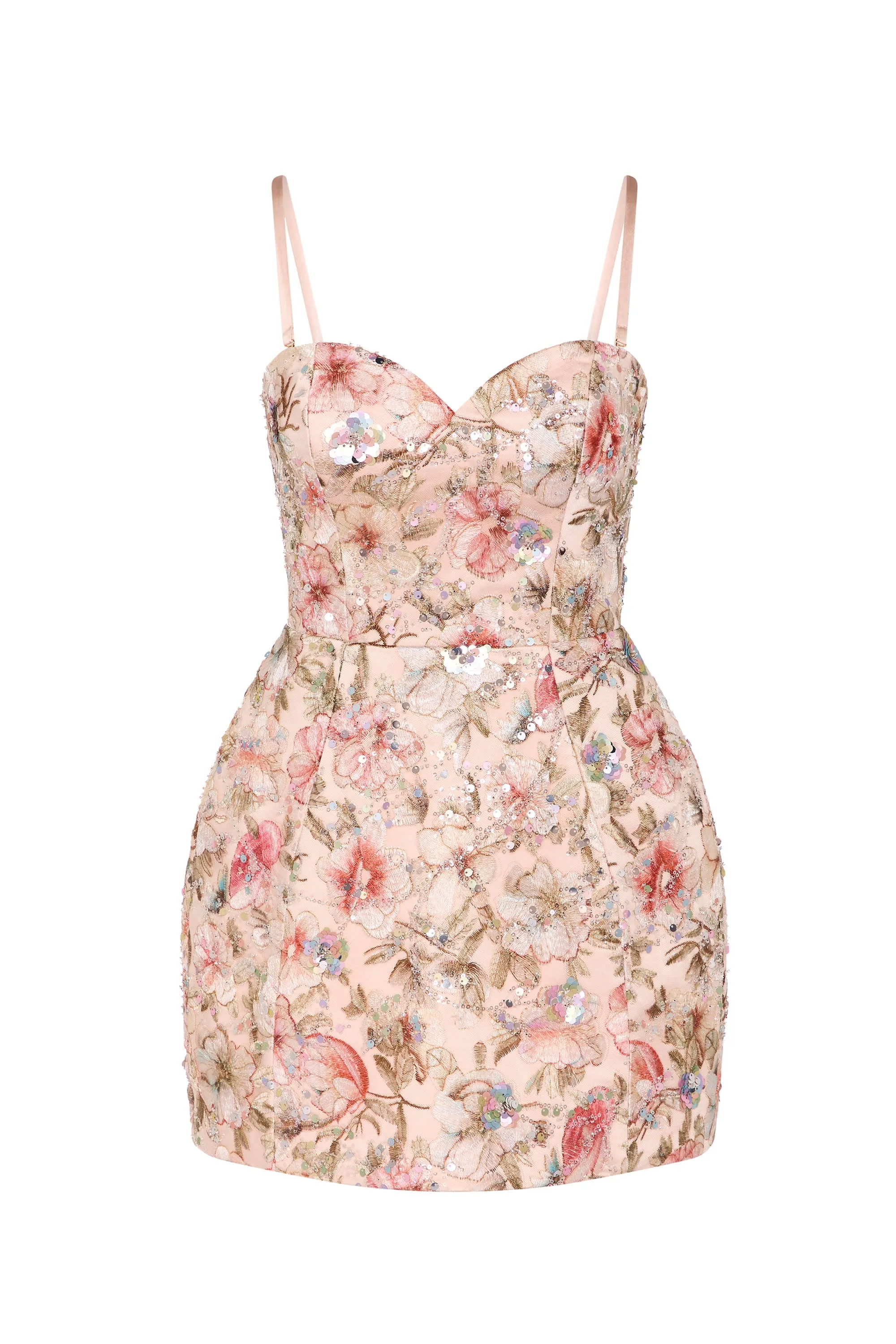 Embellished Strapless A-Line Mini Dress in Floral Beige sold by Oh Polly product image thumbnail 3