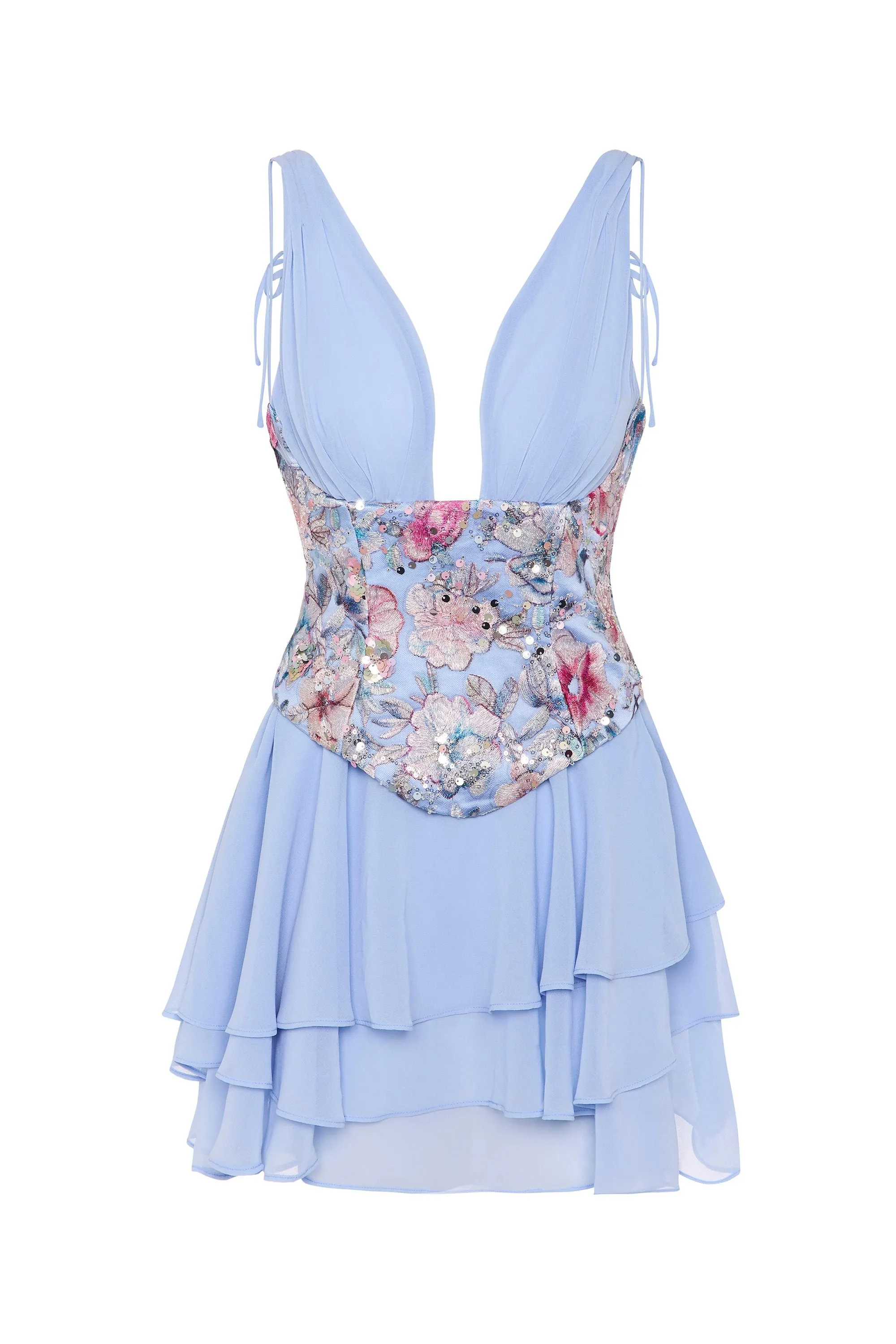 Embellished Ruffled Corset Mini Dress in Floral Blue sold by Oh Polly product image thumbnail 2